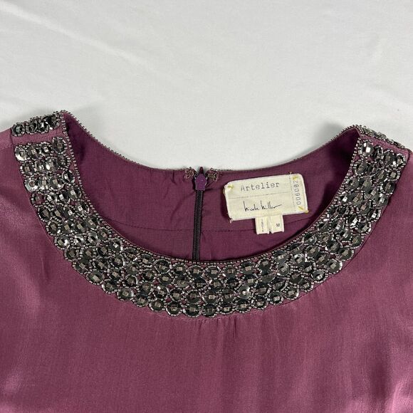 Nicole Miller Artelier Silk Shift Mini Dress M Beaded Retro Indie Maximalist Y2K - Picture 4 of 13